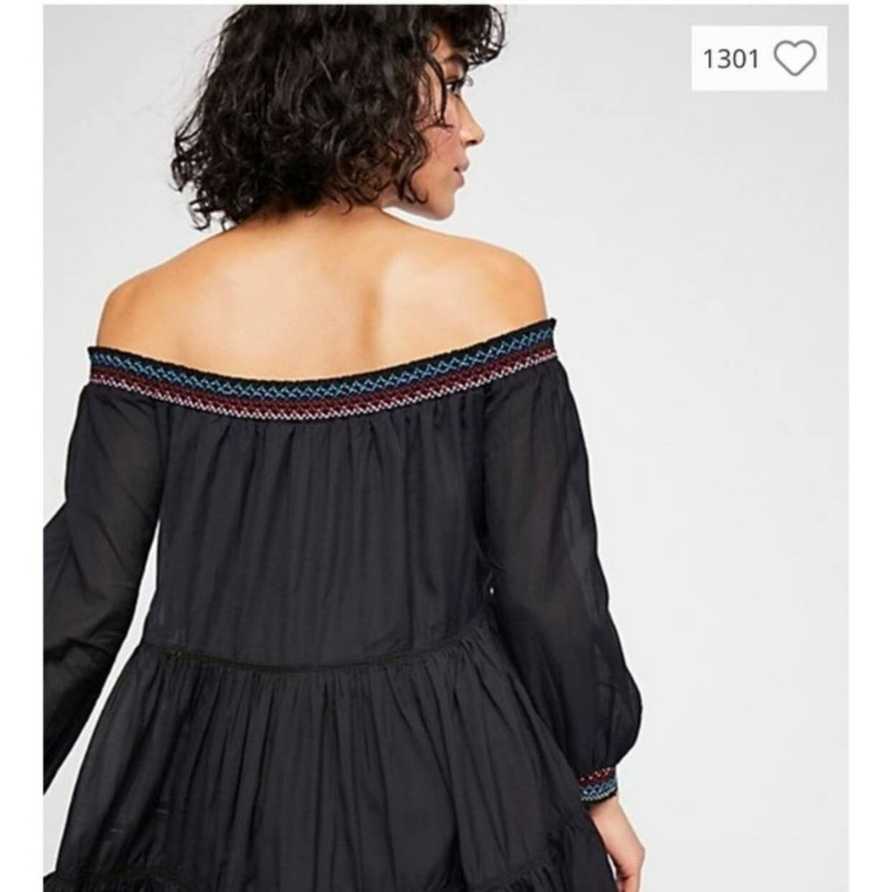 Free People Embroidered Floral Gypsy Dress Black Women Large Y2K - Picture 7 of 12